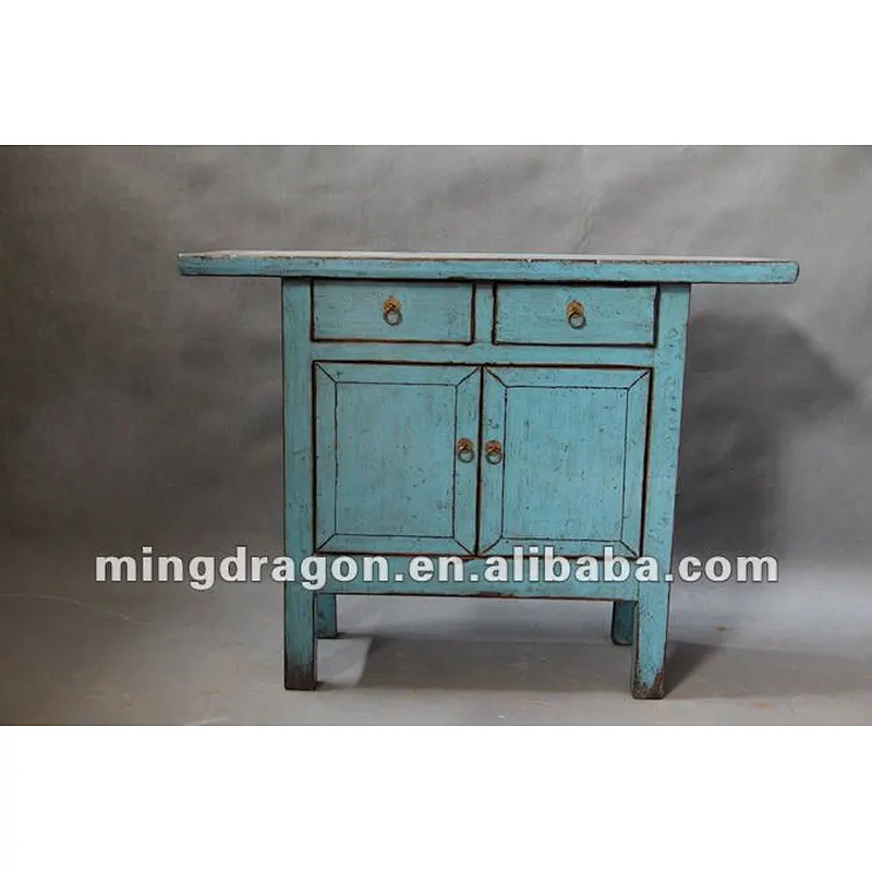 chinese antique or reproduction two door two drawer blue cabinet