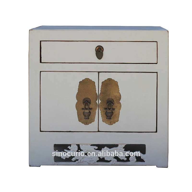 chinese antique reproduction furniture solid wood white nightstand bedside table