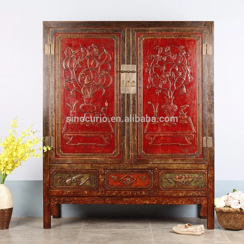 Chinese Antique Furniture Wooden Wedding Cabinet Wardrobe
