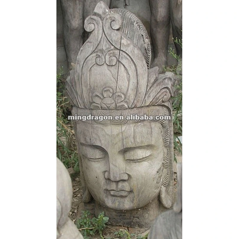 chinese antique hand carved wooden buddha head