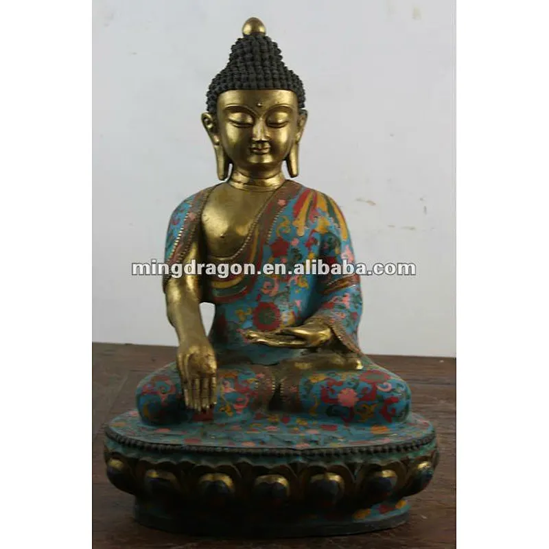 Chinese antique copper colorful sitting buddha