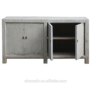 Chinese antique wholesale furniture wash white living room sideboard cabinet