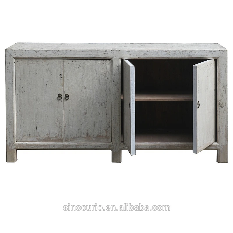 Chinese antique wholesale furniture wash white living room sideboard cabinet