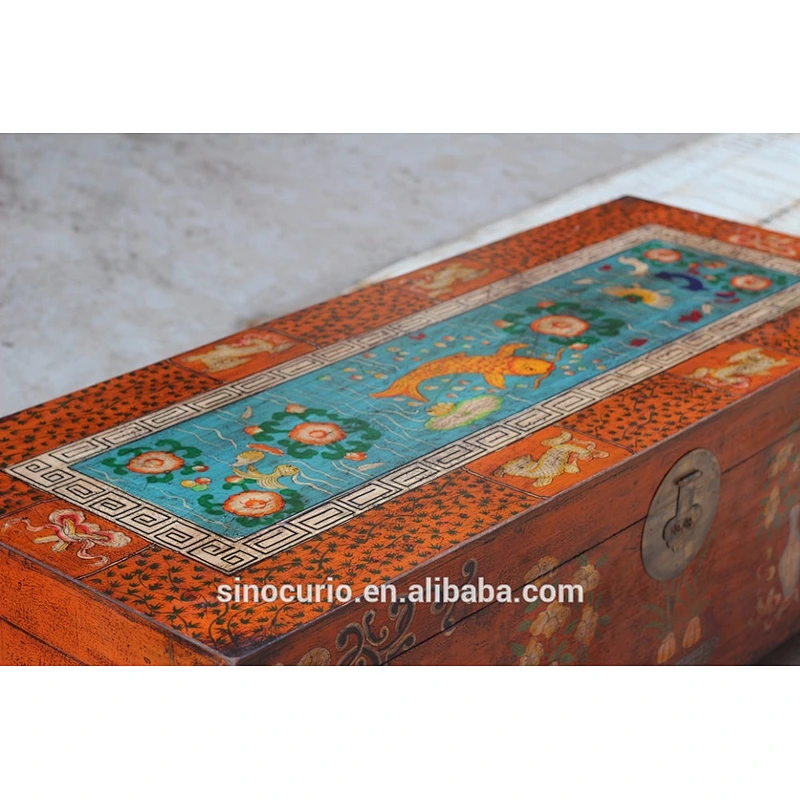 chinese antique painting storage chest coffee table