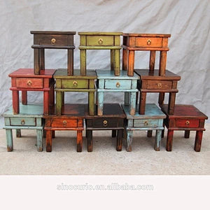 Chinese Antique Wooden Square Baby Stool With Drawer