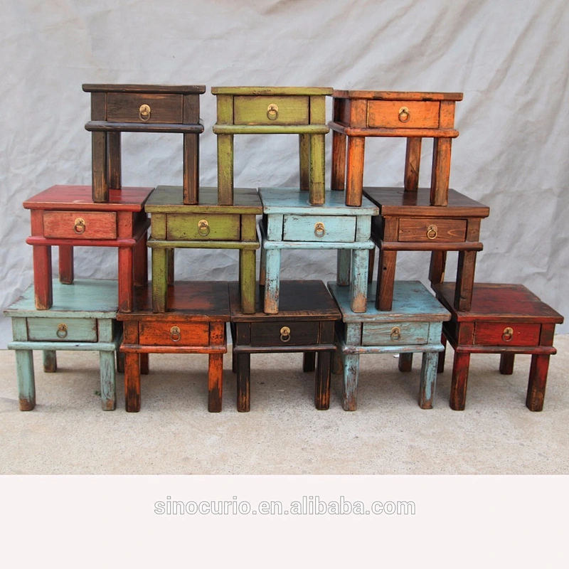 Chinese Antique Wooden Square Baby Stool With Drawer