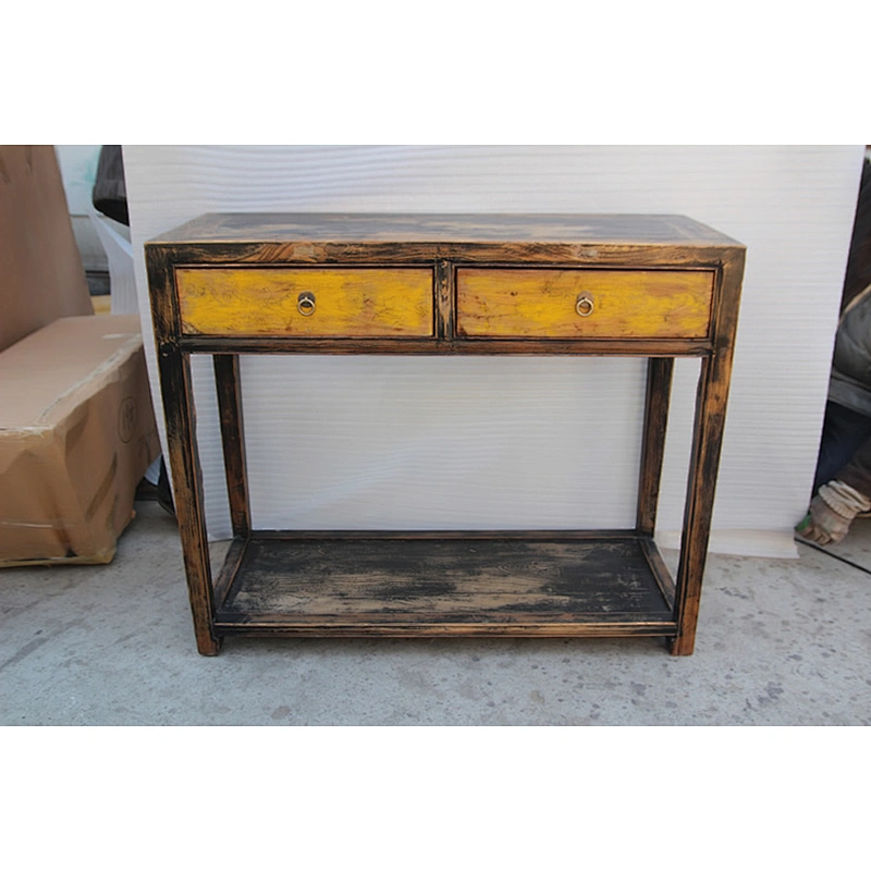 Chinese antique style wood hand carved console table with storage drawers