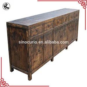 Chinese classical antique vintage recycled elm distressed sideboard buffet