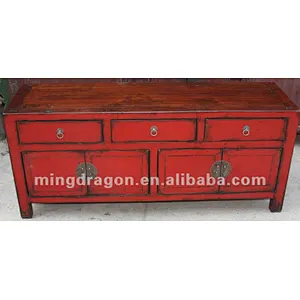 Chinese antique furniture pine Jilin Red Four Door Three Drawer Kang Cabinet