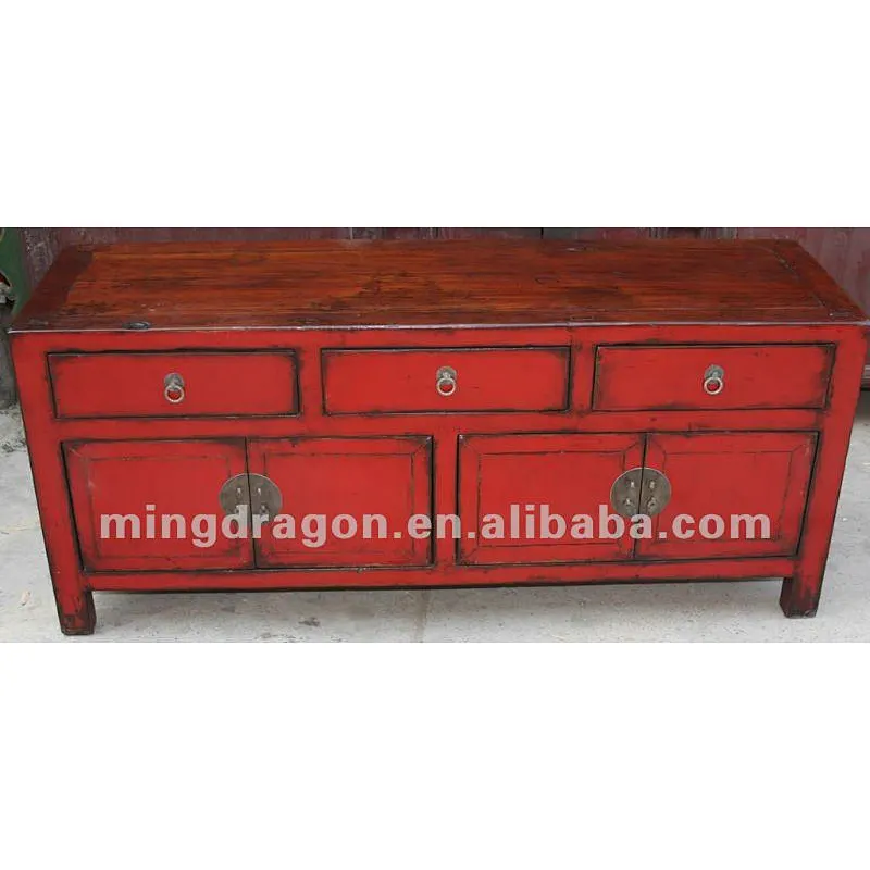 Chinese antique furniture pine Jilin Red Four Door Three Drawer Kang Cabinet