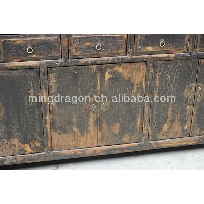 chinese antique black four drawer six door cabinet