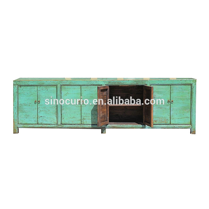 Asian antique vintage Chinese reclaimed solid wooden sideboard buffet table