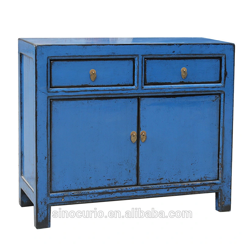 Chinese antique reproduction blue lacquer wholesale living room cabinet furniture