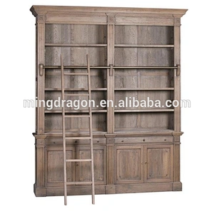 Antique recycle teak wood bookcase with ladder