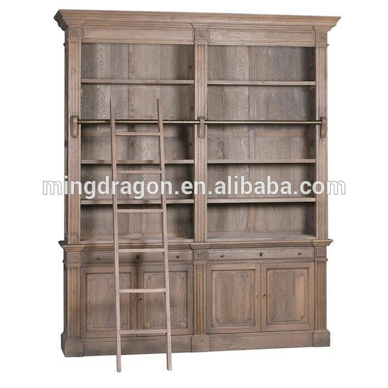 Antique recycle teak wood bookcase with ladder