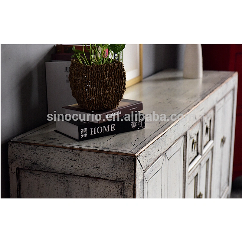 chinese antique style white wooden storage cabinet sideboard