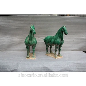 Chinese antique reproduction green ceramic living room horses
