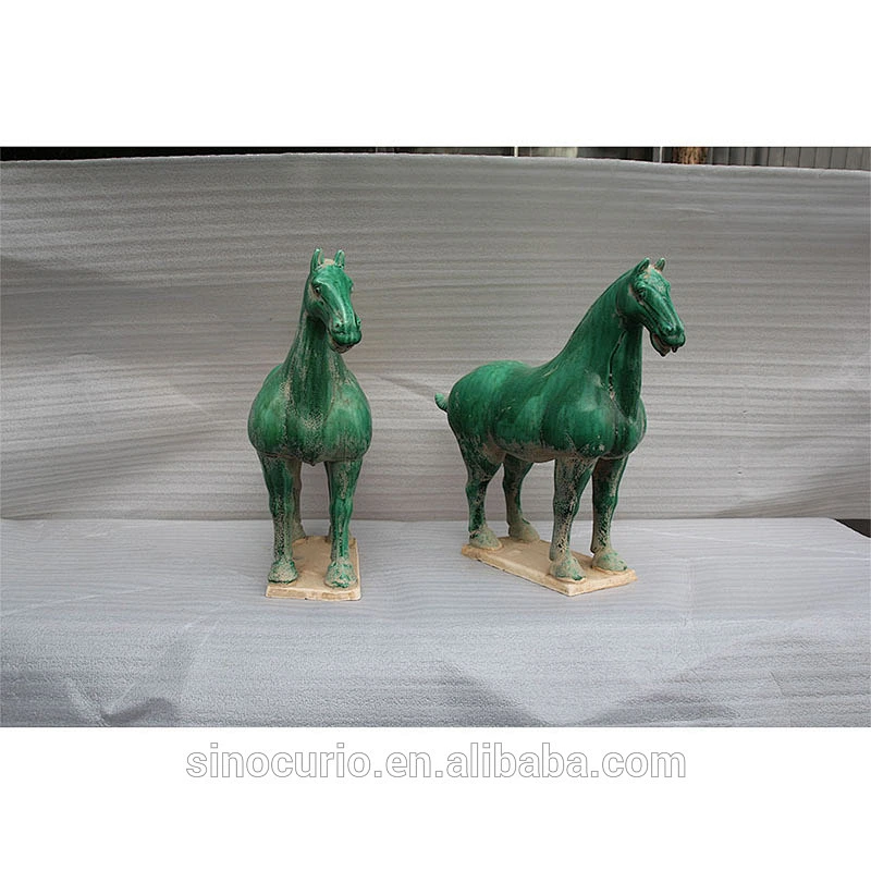 Chinese antique reproduction green ceramic living room horses