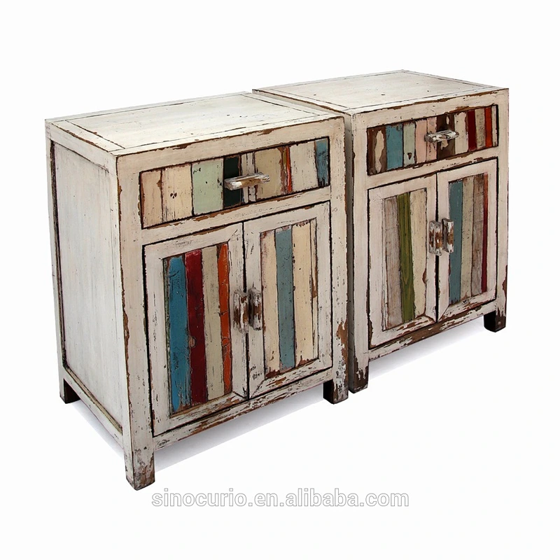 China antique recycled wood cabinet colorful painted furniture