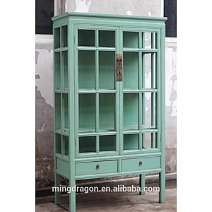 Chinese antique furniture classic glass solid wood Cabinet