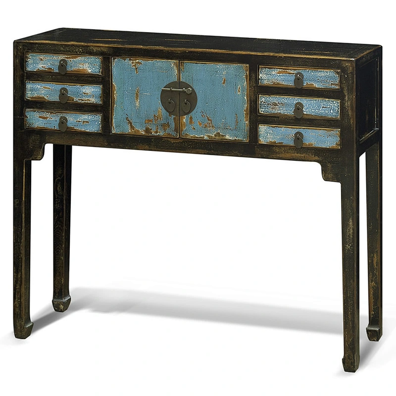 Chinese manufacture antique console table with six drawers