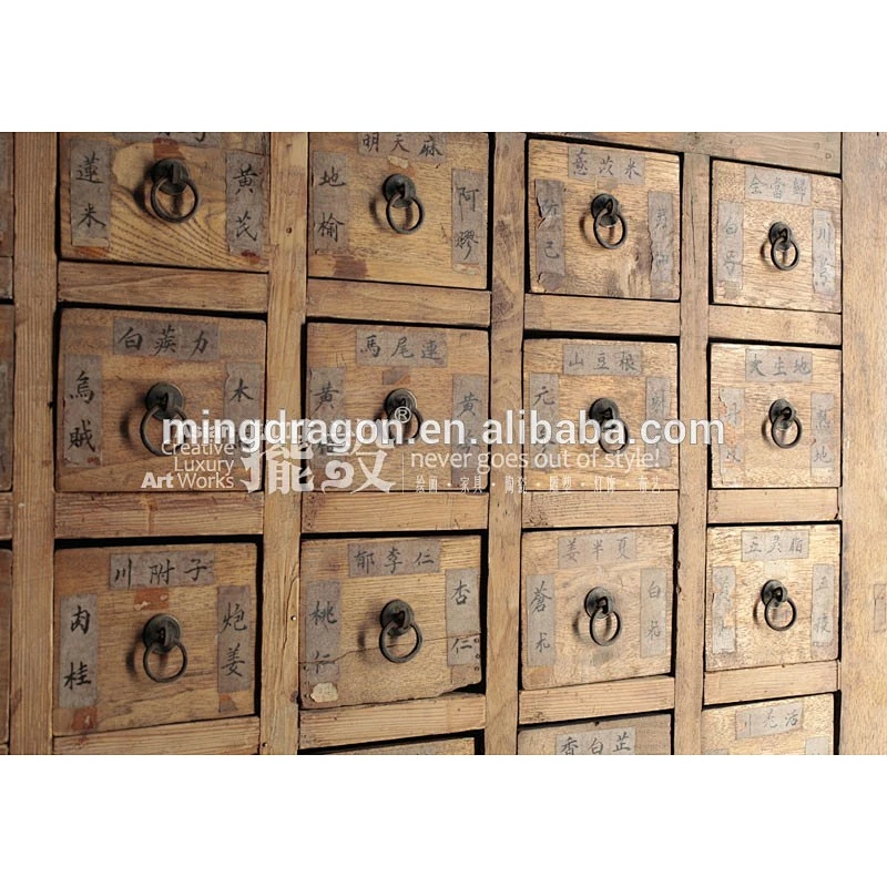 Chinese antique furniture- many drawers distressed medicine cabinet
