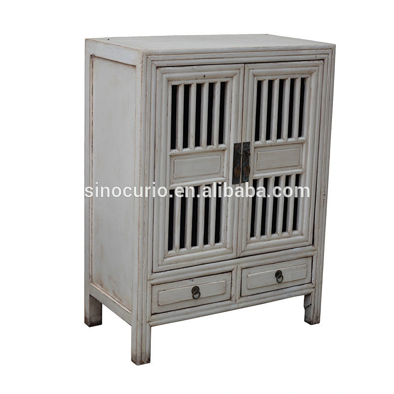 Chinese antique wooden carved nightstand hand painted bedside cabinet