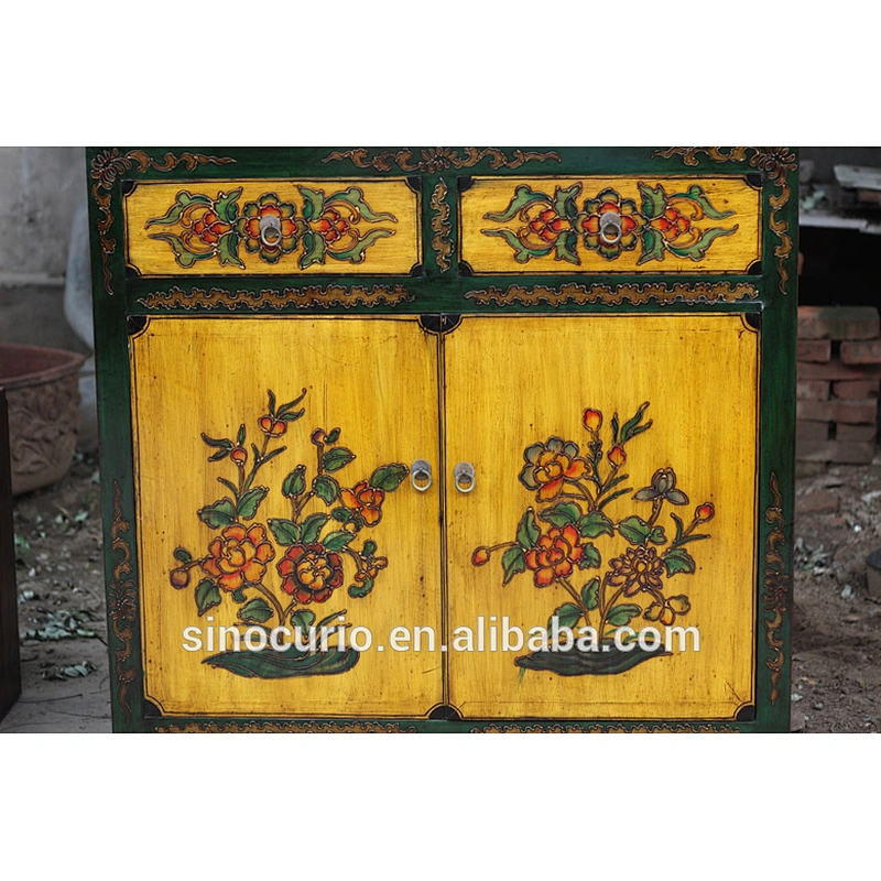 Reproduction Antique Asian Style Painted Cabinet