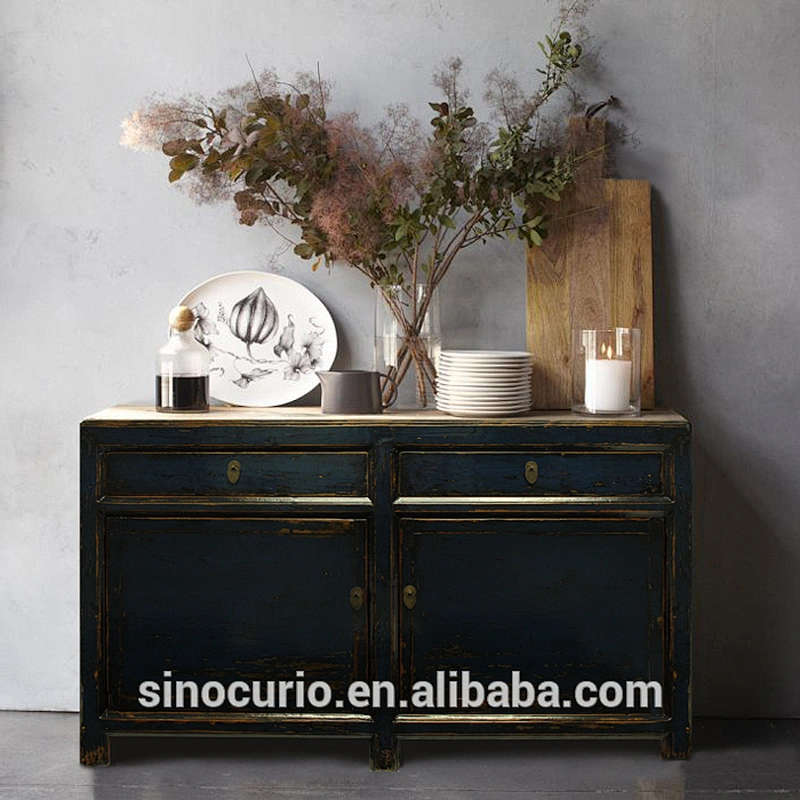 Antique Chinese Glossy Painted Sideboard Cabinet