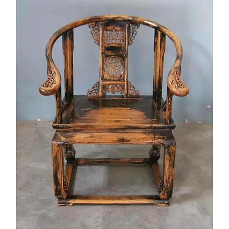 Wholesale antique solid wood hand carved black arm chair
