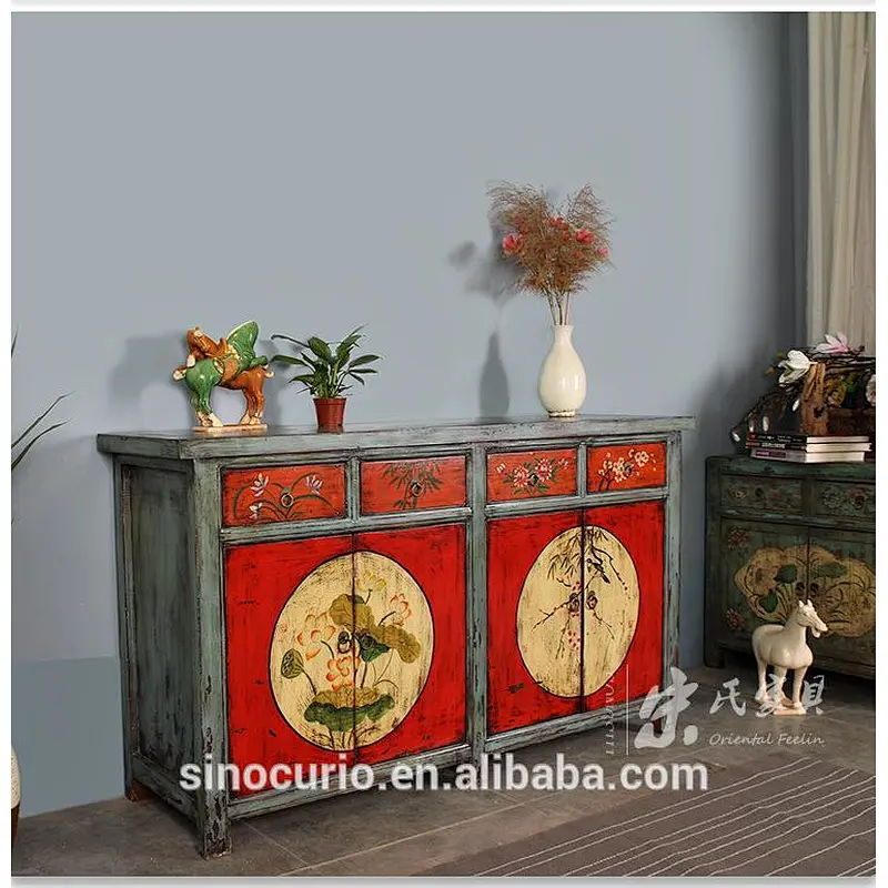 Chinese antique wooden lacquer furniture hand painted cabinet