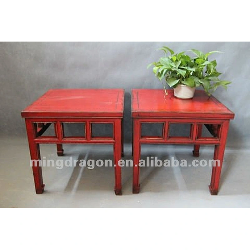Chinese antique furniture pine recycle wood red square stool
