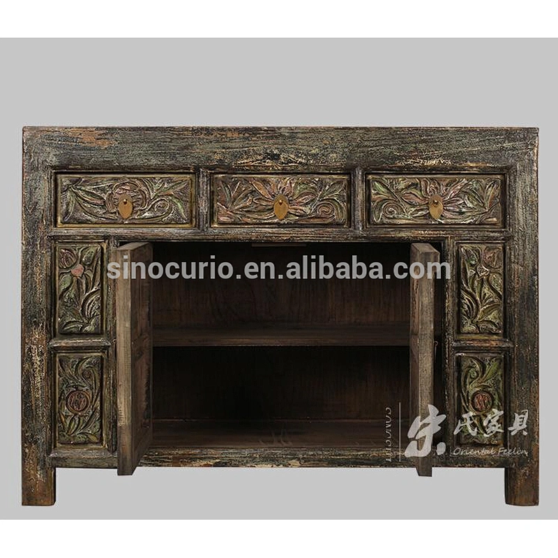 Oriental distressed furniture three drawer two door living room furniture