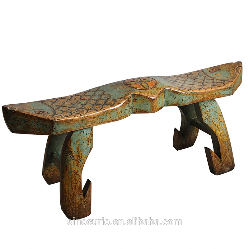 2017 antique old elm wood fish shaped stool