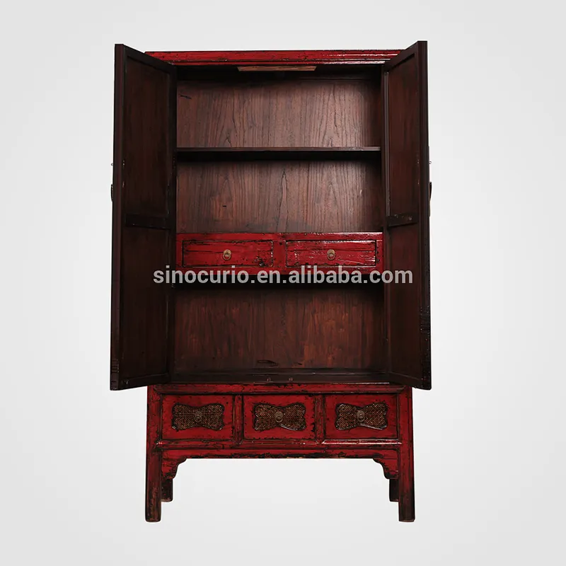 Chinese wooden antique sideboard cabinet furniture distress painted finish