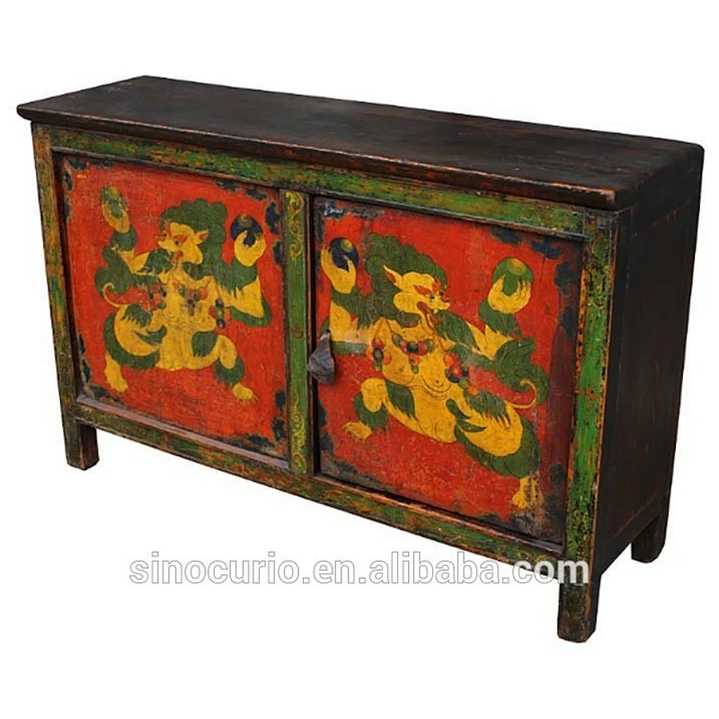 Chinese Antique Asian Furniture Painting antique Tibet cabinet painted wedding cabinet