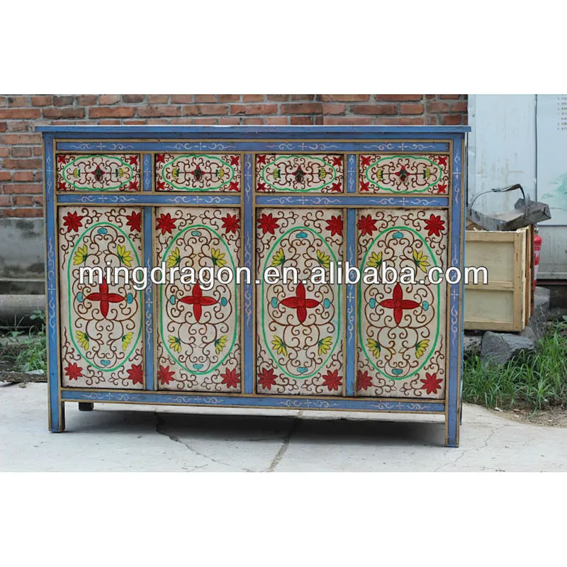Chinese Antique blue painting Tibet cabinet
