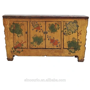 Antique Hand Painted Sideboard Buffet Living Room Cupboard Wooden Cabinet