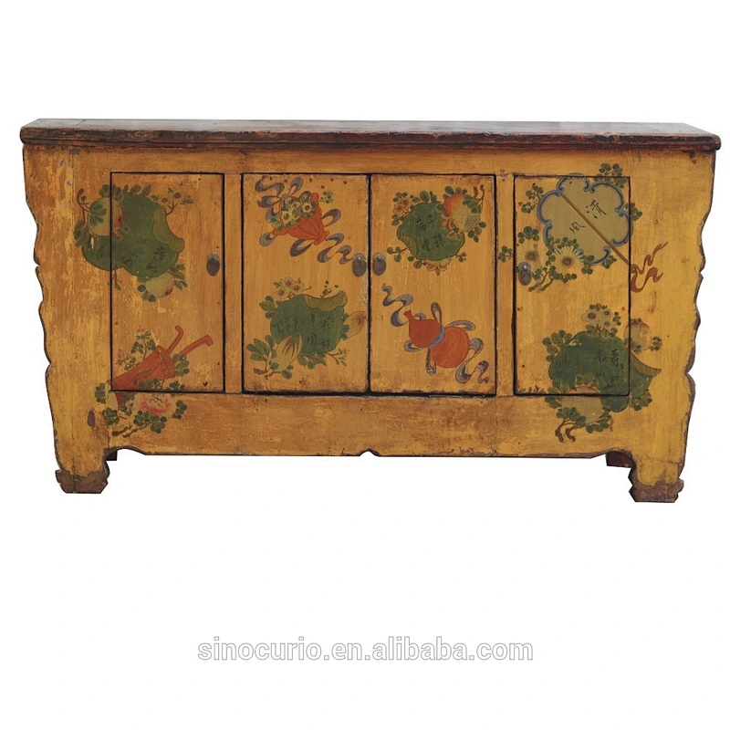Antique Hand Painted Sideboard Buffet Living Room Cupboard Wooden Cabinet