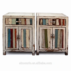 China antique recycled wood cabinet colorful painted furniture