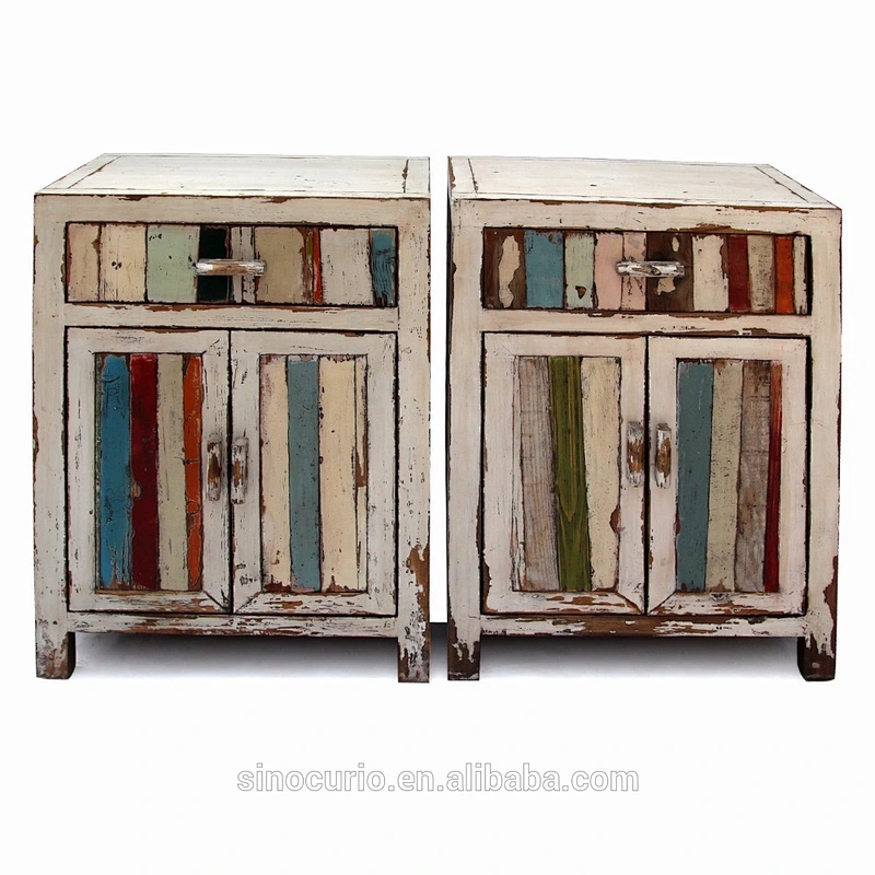 China antique recycled wood cabinet colorful painted furniture