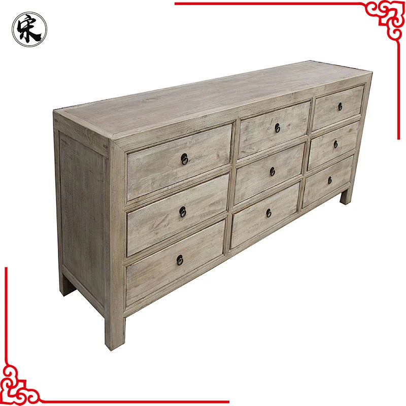 antique Chinese natural recycled wooden cabinet with multi drawers