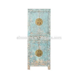 Chinese rustic reproduction bleached blue storage lving room cabinet
