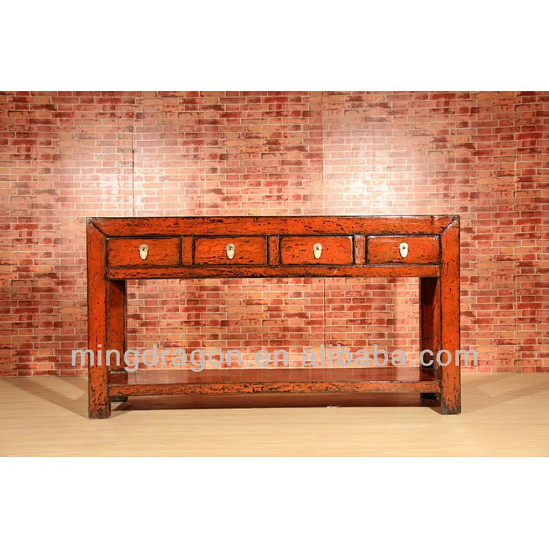 Chinese antique red drawer side table industrial style furniture