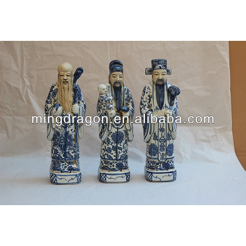 Chinese Antique Porcelain Blue and white Three Lucky Men Statue