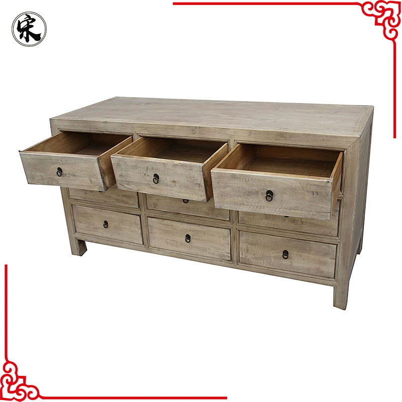 antique Chinese natural recycled wooden cabinet with multi drawers