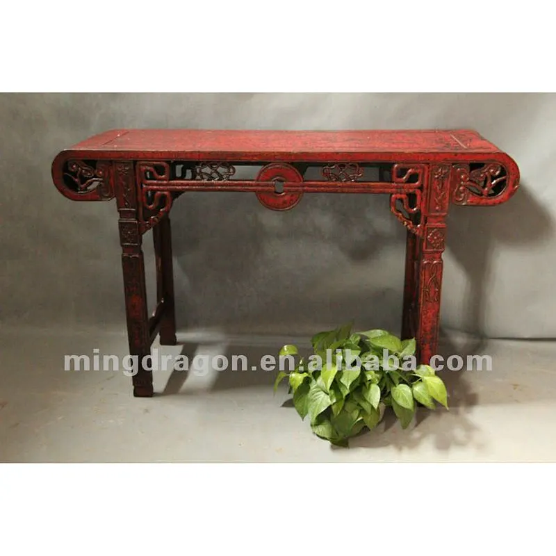 Chinese antique furniture pine wood Shanxi	red/black altar table
