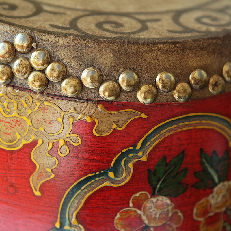 Asian antique lacquered drum classic hand painted art drum coffee table