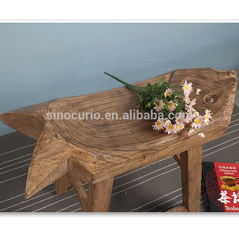 Chinese antique rustic natural solid wood stool fish fation stool