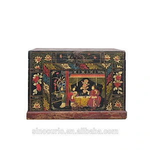 Chinese vintage black solid wood painted storage box